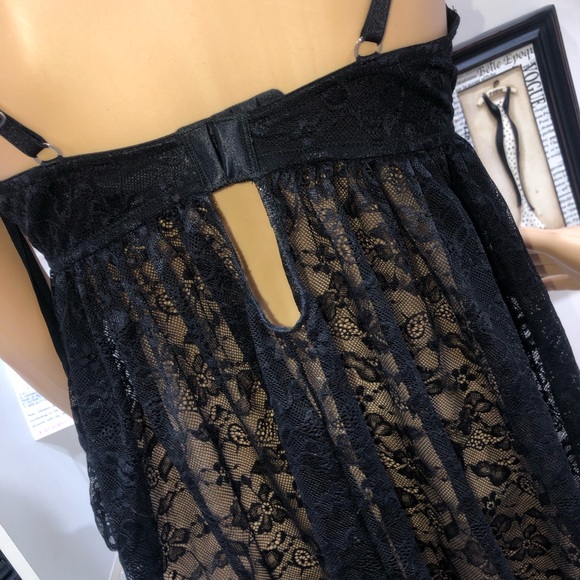 Frederick's Of Hollywood NWOT! Black Lace Mesh Babydoll And Bottom 2 Piece Set - Picture 7 of 14
